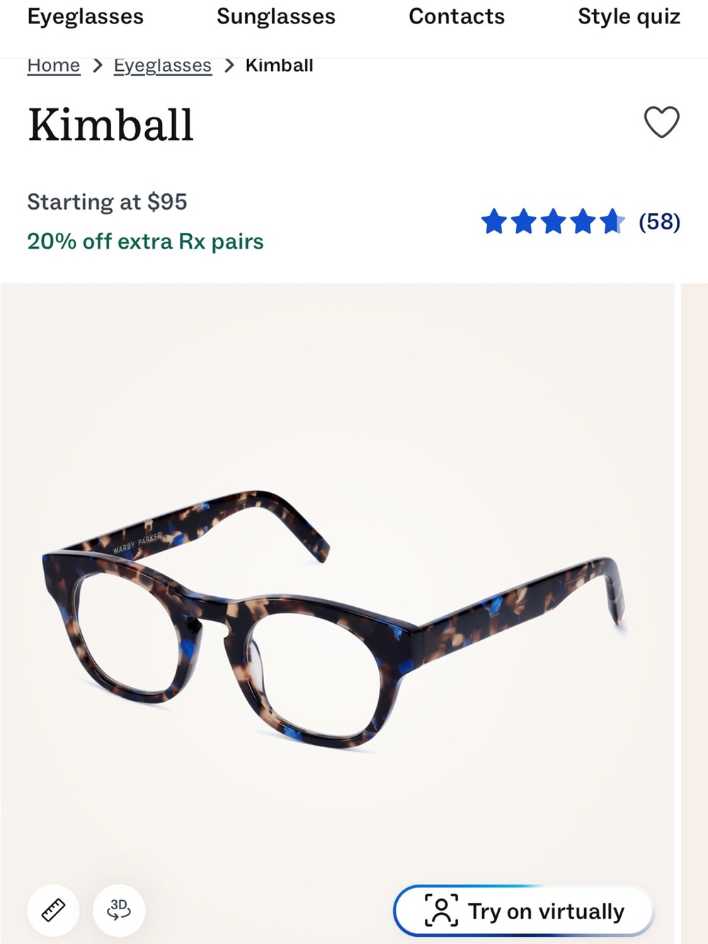 Warby Parker Kimball Tortoiseshell Blue Accent Glasses